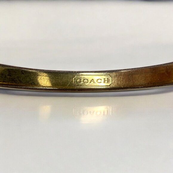 Coach Gold-Tone Black Enamel Bangle Bracelet Signature C Logo Design 2.5" - Picture 3 of 6